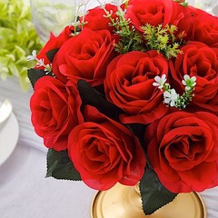 RED 2 Bouquets 10″ Silk Roses Artificial FLOWER BALLS Party Events Decorations