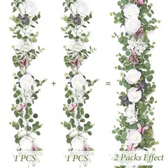 2Pcs 5.9 Ft Artificial Rose Vine Fake Flower Garland Rose Hydrangea 2PCS White