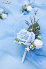 Blue Boutonniere for Men, 6 Pcs Groom Groomsmen Boutonnieres, Artificial Flowers
