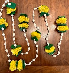 Desi Favors Natural Marigold Garland 5 ft Yellow Green White – 10 pack