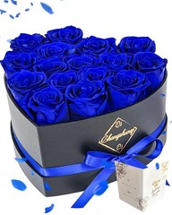 16 Flowers Forever Preserved Roses in Box, Mystic Blue