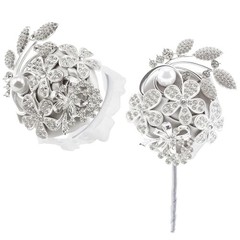 2 Pcs Artificial Corsages Wrists Silver Gray Pearl Diamond Flower Rhinestone