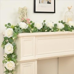 4Pcs 26Ft Artificial Eucalyptus Garlands with Flowers – 8 4 Pcs White Rose