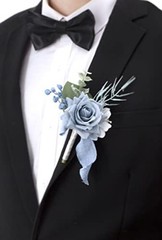 Ansofi Dusty Blue Corsage and Boutonniere Set, Prom Artificial Flower Wrist
