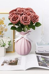Artificial Rose Flower Dusty Rose Flowers Silk Flowers 12 pcs with Long Stem