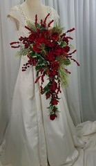 Red Berry and Amaryllis, Rose Cascade Faux Silk Wedding Bouquet