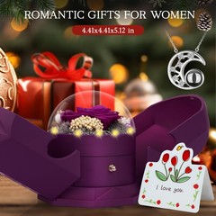 Preserved Real Rose with l Love You Necklace Eternal Forever Palace Purple