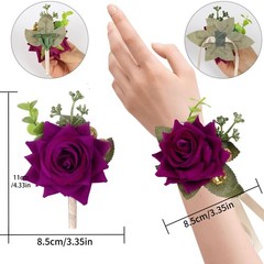 Wrist Corsage and Boutonniere Set, Velvet Purple Roses Corsage, Men Boutonnie…