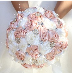 Mini Bridal Bouquet Handmade Satin Rose Round Wedding Bouquet Throw Toss Flower