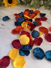 Teal, Burgundy Rust Yellow Sunflower Fall Wedding Decor Flower Petals I Do BBQ