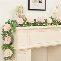 2Pcs 13Ft Artificial Eucalyptus Garlands with Flowers – 8 2 Pcs Pink Rose