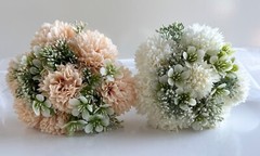 Chrysanthemum Bouquet Pre Made Peach White Flowers Artificial Wedding Faux Silk