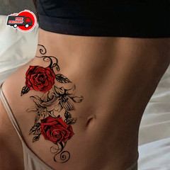 2pcs Red Waterproof Temporary Rose Flower Tattoos for Arm Leg Chest Thigh Women