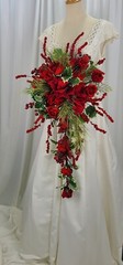 Red Berry and Amaryllis, Rose Cascade Faux Silk Wedding Bouquet