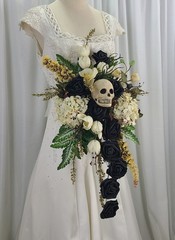 Black Skull Cascade Faux Silk Wedding Bouquet