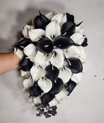 Black Ivory White Calla Lily Bridal Wedding Bouquet Accessories