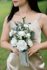 Set of 6 White Bridesmaid Bouquet, Sage Green Bridal Bouquets for Bridesmaids,Sm