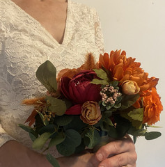 Beautiful Bridal Wedding Bouquet Budget Handmade Faux Flowers Orange Red Yellow