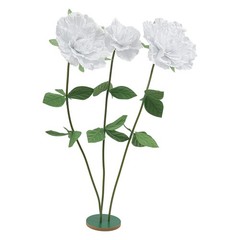 3 Heads Giant Artificial Flowers With Base White Rose 55in Height Handmade