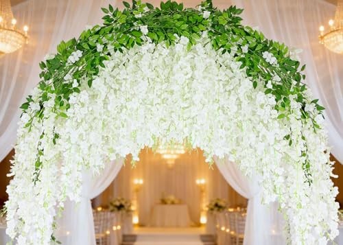 50Pcs Wisteria Hanging Flowers,3.6 Feet/Piece White Hanging Flowers White-50pcs