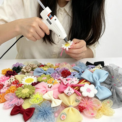 100 Pcs Satin & Organza Ribbon Bows Flower, Lace Patches Bead Appliques for Craf