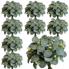 40 Pcs Faux Eucalyptus Leaves Stems Bulk Silver Dollar White Seed Artificial