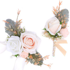 Champagne Corsage and Boutonniere Set for Bride Groom Bridesmaids Groomsmen Wedd