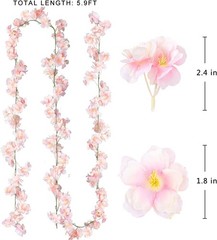 Sggvecsy Cherry Blossom Garland Artificial Flower Vines 6 6pcs, Pink