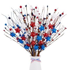 6 Pack 4th of July Patriotic Artificial Berry Stem Picks Red White and Blue