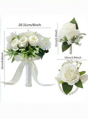 Meldel Ivory Wedding Bouquets for Bride Bridesmaid with Corsage and Boutonnie…