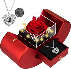 moshen Preserved Red Rose Flower Gift Box with LED Lights, Romantic