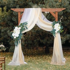 4 Pcs Wedding Arch Floral Kit – 2 Artificial Swags & 2 White Chiffon Drapes for