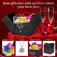 Preserved Color Real Rose with Heart I Love You 18 inches, Multicolor