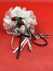 Bridal & Flower Girl Bouquets, Boutonnieres, Black and White with Red Roses