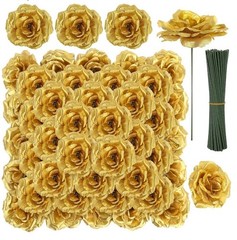 LELEE Rose Head Flowers with Stem – 108pcs Gold