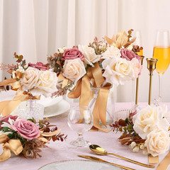 12 Pcs White Rose Bridesmaid Bouquets & Groomsmen Boutonnieres Set