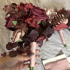 Ling’s Moment Flowers Wedding Bouquets Bridesmaid Set Of 3 Burgundy Dusty Rose