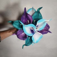 Purple Teal White Calla Lily Bridal Wedding Bouquet Accessories