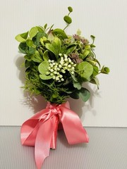 Silk Succulents Eucalyptus Misc Bridal Bouquet Small Pink Satin Ribbon Prom