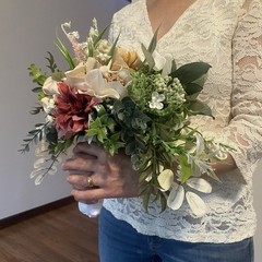 Bridal Wedding Bouquet Hand made Budget Friendly Faux Flowers White Pink Green