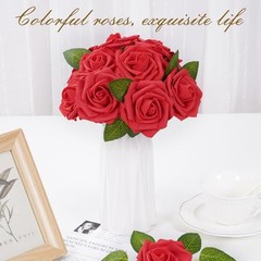 Artificial Flowers Fake Roses with Stems Boxed Foam Roses for DIY 16Pcs Red