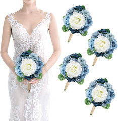 Ivory & Dusty Blue Bridesmaid Bouquets Set – Perfect Wedding Flowers 2024