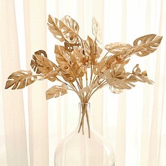 4 Gold Metallic Artificial Monstera Leaves Bushes Party Decorations