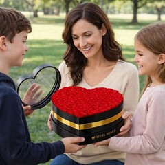 100 Petite Preserved Roses, Large Shaped Box, 100 Red