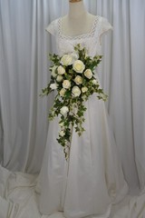 Creamy Rose and Ivy Cascade Faux Silk Wedding Bouquet