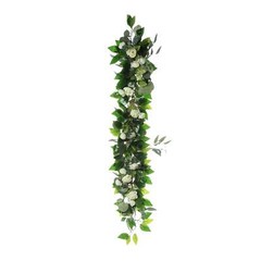 48-Inch Green Artificial Eucalyptus Willow Leaves Ranunculus Flowers Garland