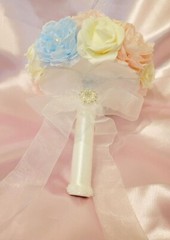 Bride Pearl Bouquet and Groom Boutonnière (Blue/Pink/ Ivory