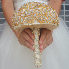 Wedding Bouquet with Golden Luxury Artificial Diamond,Set Including Bouquets, Wr