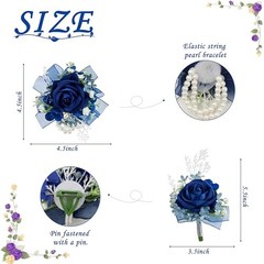 2 pcs Wrist Corsage and Boutonniere Set, Deep Blue Rose Wrist Deep Blue Corsage