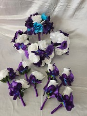 Wedding Bouquet Package, Turquoise, Purple, White, Flower Set 12 Pieces